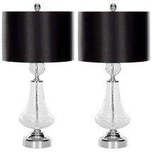 SAFAVIEH Lighting Collection Clear Crackle Glass/ Black Shade 26-inch Bedroom Li - £150.31 GBP