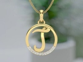 1.00Ct Round Cut Real Moissanite Letter &#39;&#39;J&#39;&#39; Pendant 14K Yellow Gold Plated - £155.29 GBP