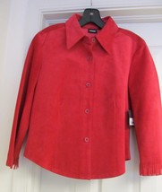 Tsunami Womens Suede Leather Shirt Jacket Fringed Red S/P New With Tag $249.99 - £39.12 GBP