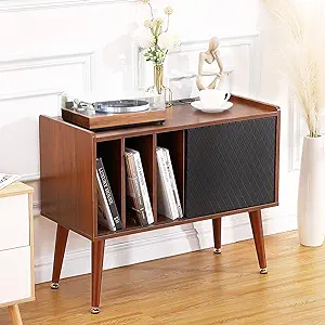 Record Player Stand With Charging Station And Usb Ports, Large Storage S... - $222.99