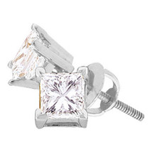 14kt White Gold Womens Princess Diamond Solitaire Studs Earrings 1/5 Cttw - £286.64 GBP