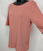 Old Navy Pullover 1/2 Sleeve Top Women&#39;s Size Large Orange White Stripe - £11.19 GBP