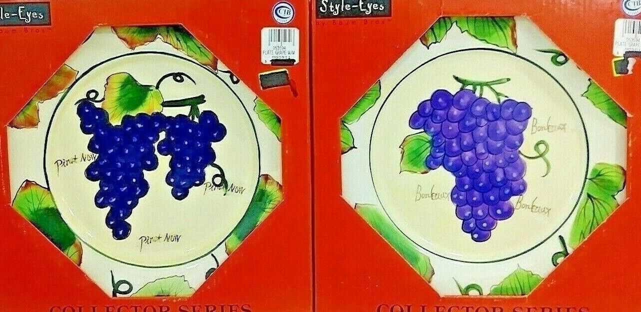 Primary image for Baum Bros Style Eyes Wine Decorator Plates 8 1/4" Grapes Motif Set Of 2 NIB