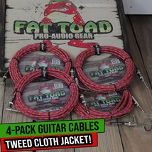 Guitar Cords (4 Pack) Right Angle to Straight-End Instrument Cable Tweed Cloth J - £28.77 GBP+
