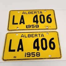 Alberta License Plate Matching Pair 1958 LA 406 Yellow Black Expired VTG... - £61.71 GBP