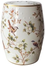 Garden Stool Bird Flower Floral Backless Cream White Ceramic Handmade - £342.85 GBP