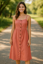 Old Navy Women&#39;s Button Front Sundress Linen Blend Midi Dress Pink Size ... - $509.35 MXN