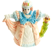 Southern Belle TEAPOT w Lid Collectible Novelty Ceramic Umbrella Vtg Blu... - $38.55