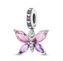 New S925 Butterfly Murano Dangle Charm for Bracelet and Necklace - £8.56 GBP