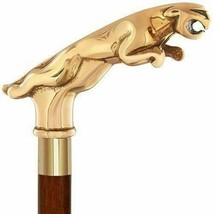 Classic Elegance: Wooden Walking Stick for Old Man with Brass Jaguar Head Handle - £27.96 GBP