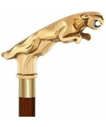 Classic Elegance: Wooden Walking Stick for Old Man with Brass Jaguar Hea... - £29.40 GBP