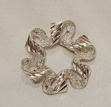 Ribbon Bow Silver Tone Brooch Pin 2&quot; Sarah Cov Vintage Metal Costume Jewelry - £13.25 GBP