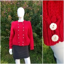 Vintage does 40s R.Scott puff sleeve aran style wool knit red pinup card... - $44.55