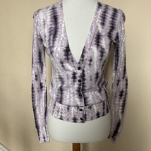 Ann Taylor Sweater Cardigan Purple Tie Dye Print Button V Neck Long Sleeve - £19.38 GBP
