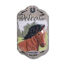 13&quot; X 8&quot; Gray Black And Brown Horse Welcome Resin Wall Decor - $2,638.35 MXN