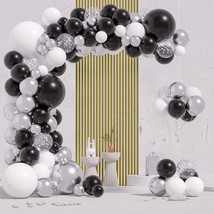 Black White Silver Balloons Garland Kit 135Pcs, 5+12+18Inch Black White Metallic - £22.11 GBP