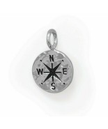 925 Sterling Silver Hammered Round Disk Compass Charm Star Drop Unisex Pendant
