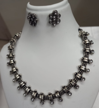 Bollywood Style Indian Silver Plated Choker Necklace Kundan Delicate Jewelry Set - £37.21 GBP
