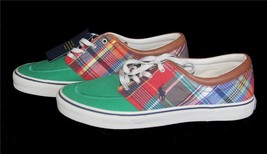 Ralph Lauren Faxon Canvas Plaid Leather Trim Embroidered Pony Lined Shoe... - $68.99