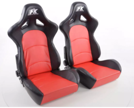 FK Pair Universal Fixed Back Bucket Sports Seats BLACK &amp; RED Wing Edition - £342.61 GBP