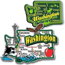 Washington Jumbo &amp; Premium State Map Magnet Set by Classic Magnets, 2-Piece Set, - £7.66 GBP