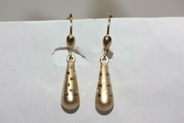 Fine 14K Yellow Gold Matte Finish Square Pattern Teardrop Dangle Earrings 2.8gr - £177.29 GBP