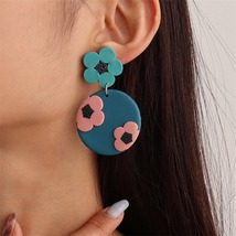 Blue &amp; Pink Floral Tiered Circle Drop Earrings - £11.18 GBP