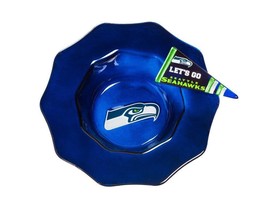 NFL Seattle Seahawks Hand-Painted Glass Dip Bowl with Pennant Charm Blue 8&quot; D - £19.62 GBP