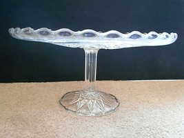 Vintage Clear Glass Pedestal Cake/Relish Serving Tray - $10.39