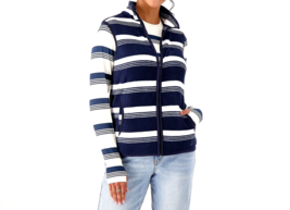 Cuddl Duds Perfect Pair Fleecewear Vest &amp; Crewneck Tee Set Blue Stripe, Small - £23.73 GBP
