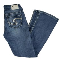 Silver Suki Bootcut Jeans 28x31 Blue Stretch Cotton Denim Thick Stitch Med Wash - £15.68 GBP