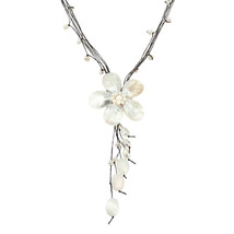 Purely Beautiful Floral Cultured Freshwater Pearl White Cotton Rope Necklace - £18.91 GBP