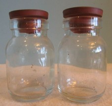 Vintage LOT OF 2- 3&quot;  clear  Glass Bottle RUBBER TOP SPICES CONTAINER - $18.00