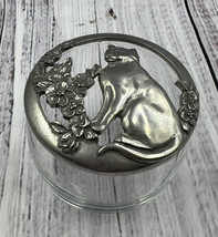 Vintage Seagull Pewter Cat Trinket Dish Potpourri Bowl Catch All Glass B... - £9.17 GBP