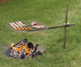 DELUXE CAMPFIRE GRILL SET - Adjustable Stainless Steel 24&quot; Round Cooking... - $195.97