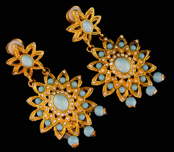 Signed Bohemian drop turquoise Earrings / couture jewelry / pierced Joan... - $65.00