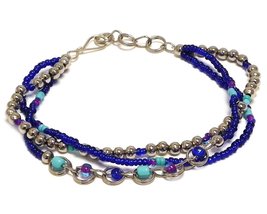 Mia Jewel Shop Silver Metal Chain Loop Link Multicolored Seed Beaded Multi Stran - £7.11 GBP