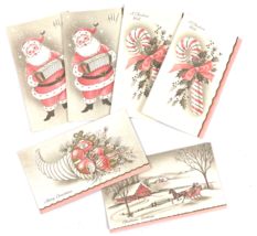 Vintage Christmas Cards Lot Candy Cane Santa Glitter Cornucopia Set 6 Un... - $39.00