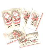 Vintage Christmas Cards Lot Candy Cane Santa Glitter Cornucopia Set 6 Un... - €33,61 EUR
