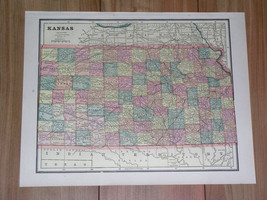 1896 Original Antique Map Of Kansas / Verso Map Of Nebraska - £14.25 GBP