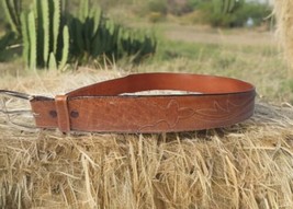 Luchesse San Antonio Genuine Leather Goat? Belt Size 34 Stitch Design Brown - $123.49