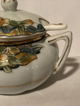 Nippon Hand Painted Mustard Jam Jar Floral Design With Spoon - $14.60