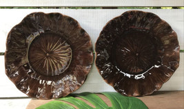 Metlox Poppytrail Cocoa Mocha Brown Lotus Floral 2 Dinner Plates Cali Made USA - £23.61 GBP