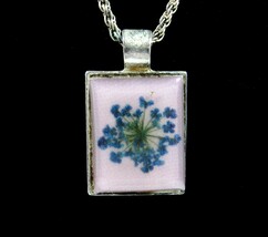 Vintage NECKLACE BLUE FLOWER BURST Lavender Light Purple PENDANT  Silver... - $14.99