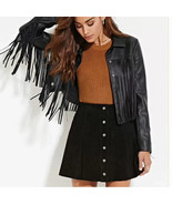 Women&#39;s Black New Stylish Real Lambskin Leather Jacket Fringe Jacket Mot... - $184.64 CAD+