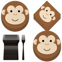 HOME &amp; HOOPLA Monkey Party Animal Face Paper Dessert Plates, Napkins, and Forks  - £14.04 GBP