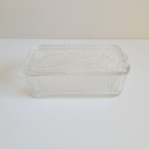 Vtg Federal Glass Leftover Refrigerator Dish w/ Cover Embossed Vegetables Flaws - £7.08 GBP