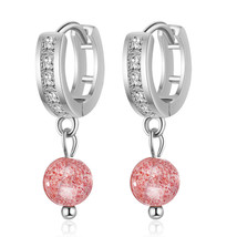 Cubic Zirconia &amp; Pink Crystal Silver-Plated Huggie Drop Earrings - £11.73 GBP