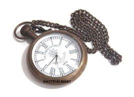 NauticalMart Brass Pocket Watch Bronze Clock With Chain - £31.38 GBP