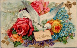 Best Wishes Embossed Floral Dove Gold Detail Postcard PC329 - £7.98 GBP